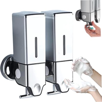 Zeepdispenser Wand - Zeeppompje - Muur - 2x500ml - RVS - Navulbaar - Shampoo Dispenser - Zeepdispenser Hangend - Zeeppomp - Makkelijk Te Installeren -Douche- en lotiondispenser voor thuis, badkamer, keuken, hotels en restaurants