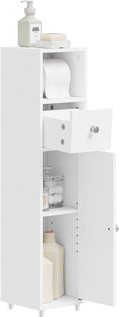 SoBuy Toiletkast - Wastafelkastje met WC-rolhouder - Wit - 85x20x20 cm | BZR219-W