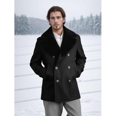 Heren wollen jassen voor herfst en winter Dubbelrijige schapenwollen herenjassen Slanke wollen jassen L gray