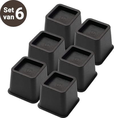 JustValue Meubelverhoger Set - 6 Stuks - Verhoogt met 8 cm - Max. 600 kg - Zwart - Stoelverhogers - Bedklossen - Stoelverhogers Volwassenen