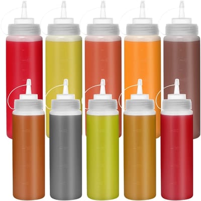Dailygoods- Knijpflessen 10 Stuks - 8 oz/240ml en 16 oz/500ml - BPA Vrij - Morsbestendig - Eenvoudig te Vullen - Geschikt voor Sauzen - Squeeze Bottles