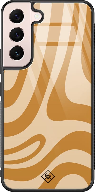 Casimoda® hoesje - Geschikt voor Samsung Galaxy S22 - Abstract Swirl Geel - Luxe Hard Case Zwart - Backcover telefoonhoesje - Geel