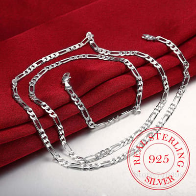 40-75cm Slim Fit 925 Sterling Zilver 4mm Figaro Ketting Ketting Dames Meisjes Sieraden 70cm 28inch black