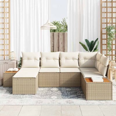 vidaXL - Tuinbank - Set - 7 - st - 6-Aantal - zitplaatsen - Beige - en - Crème