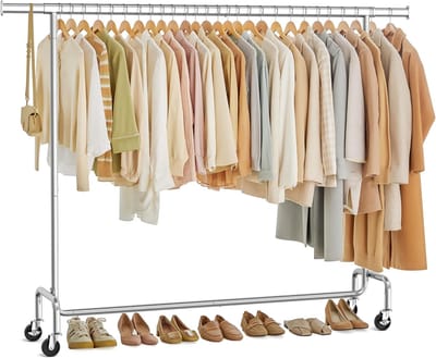 Conway Living® - Kledingrek op Wieltjes - Heavy Duty Verrijdbaar Kledingrek - Garderoberek - Verstelbare kledingstang - Uitschuifbare Kledingstang - Verstelbare Hangstang - Stabiel tot 150 kg - Zilver