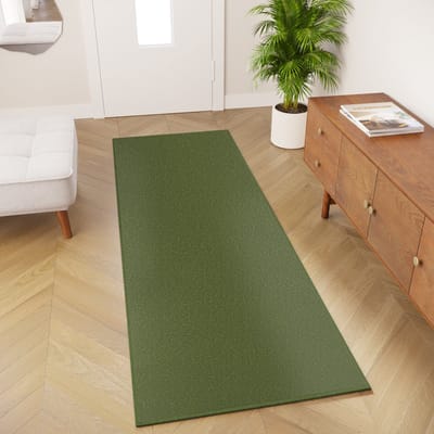 Tapiso Mono Loper Kleed Groen Effen Gang Laagppolig Vloerkleed Maat- 70x100