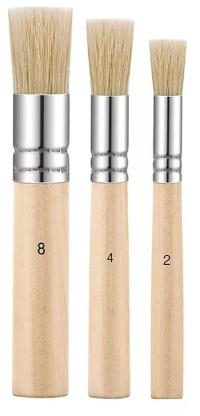 stencilborstels, 3 stuks, 3 maten, pure natuurlijke ronde borstels voor acryl, olie, aquarel, doe-het-zelf knutselproject