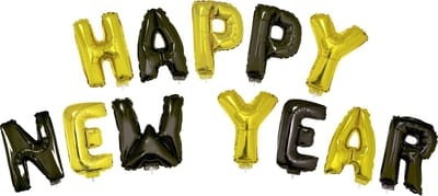 Folieballon Set 'Happy New Year' Zwart/Goud