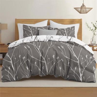 duvet cover 240 x 260 cm with 2 pillowcases 65x65 cm, grey white abstract pattern, 240x260 bedding set with zip, double bed linen, Oeko TEX