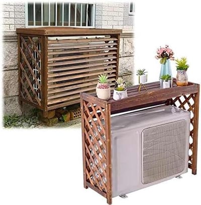 Houten Airco Afdekking - Privacy Scherm - Tuin Decoratie - Met Ventilatie - 85x32 Inch - Gecarboniseerd Bruin