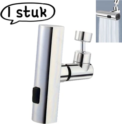 1 artikel - Kraankop accessoire - 360° draaibare kraanverlenger - Sproeiadapter - 4-positie koperen connector - Zilver