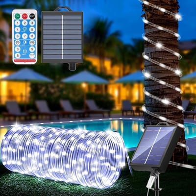 Touwverlichting - Wit - 22 m - Solar LED met 200 Lichten en 8 Verlichtingsmodi - Voor Tuin en Buitendecoratie
