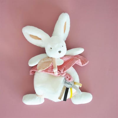 Doudou et Compagnie - Doudou Konijn - 25 cm - Wit / Terracotta Pompom Konijn - Cadeau Idee - Happy Boho - Happy Doudou To You