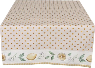 Clayre & Eef Tafelloper 50x140 cm Beige Geel Katoen Rechthoek Citroen Tafelkleed