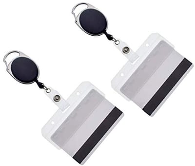 Premium Karabijnhaak Badge Reels met Half Card Badge Houders - Set van 2 Zwart