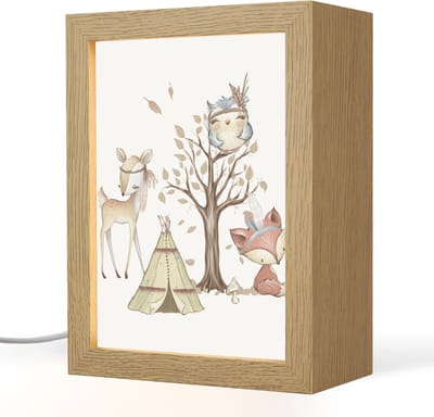 Nachtlampje 15x20 cm - Kinder lampje - Wilde dieren - Bos - Illustratie - Tafellamp kinderkamer - Slaapkamer lamp - Bedlamp kinderen - Kinderlampje stopcontact - Wandlamp babykamer - Nachtlampjes