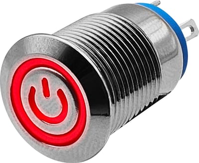 ProRide Metalen Pulsschakelaar 220V OFF-(ON) - 12mm - Momentschakelaar - Spatwaterdicht - LED Indicatie Rood