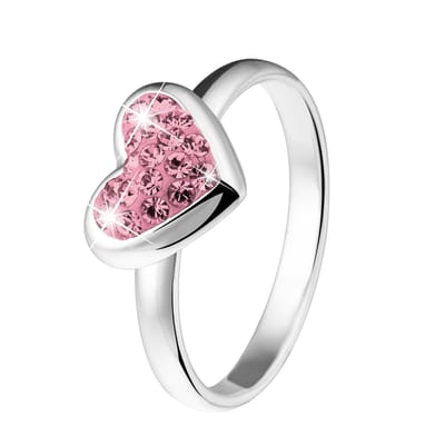 Lucardi Meisjes Kinder ring met plating - Hart - Kristal - Cadeau - Echt Zilver - Zilverkleurig