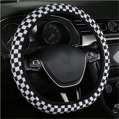 1 stuks Universele Auto Stuurhoes, Vier Seizoenen Ademend Zweetbestendig Antislip Schattig Cartoon Schaakbord Kleur Splicing Webberoemdheid 38cm