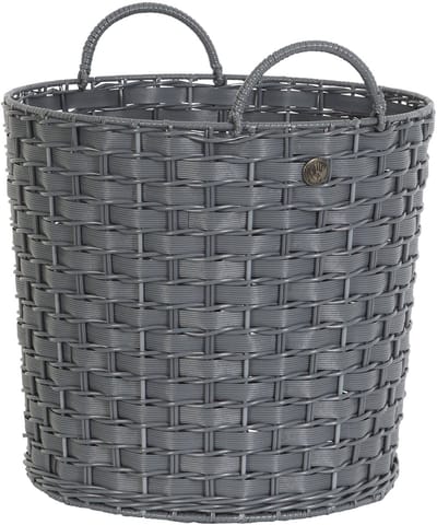 Handed by - Open ronde mand - Opbergmand - Gevlochten mand met hengsels - Willow - Medium - donkergrijs -dark grey
