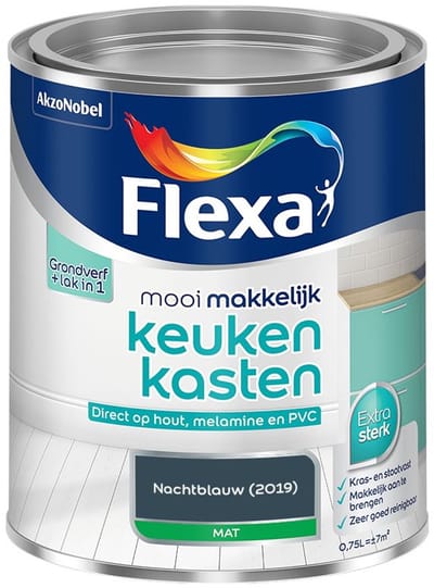 Flexa - Mooi Makkelijk Keukenkasten Mat - Nachtblauw - Mengverf - 750 Ml