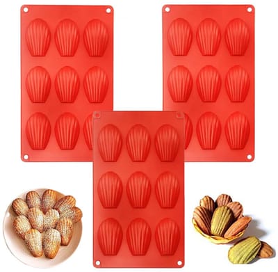 Madeleinevorm, 3-delig, Madeleine, siliconen, 9 gaten, madeleine, siliconen, Madeleine, bakplaat, anti-aanbaklaag, voor cake, gebak