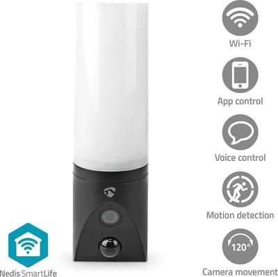 Nedis SmartLife Beveilligingscamera – Wi-Fi – Full HD 1080p – Buitenverlichting – Waterdicht – Bewegingssensor – Nachtzicht – Zwart