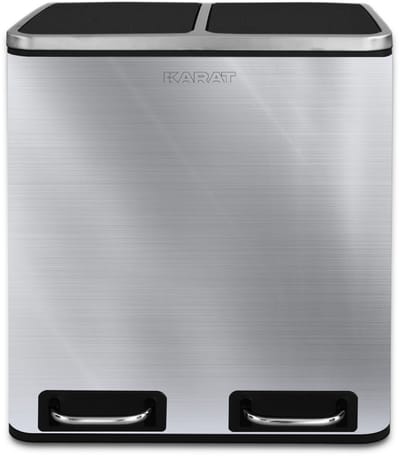 Floordirekt Afvalbak Keuken Felix - 2 × 15 L - Roestvrij Staal - 2-Voudig Afvalscheidingssysteem - Pedaalemmer Keuken - Soft-Close & Luchtdicht - Kunststof Binnenemmer - Met Klapdeksel