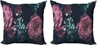 ABAKUHAUS Vintage Rose Decoratieve Kussenhoes, Set van 2, Modern Accent, Dubbelzijdige Digitale Print, 40x40 cm, Blauwgrijs Fuchsia