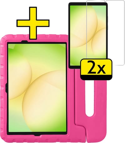 Hoes - Geschikt voor Samsung Galaxy Tab A11 Plus - Met 2x Screenprotector - Kinderhoes Shockproof Bumper - Kidsproof Case - Tablet Hoesje - Kinder Cover - Roze