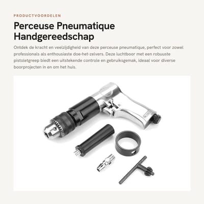 Dailygoods- Perceuse Pneumatique - Robuuste Boormachine - 900 toeren/min - 1/2 Inch - 1.5-13 mm Capaciteit - Lichtgewicht 1630g - Hoogwaardige Koper - Pneumatische Boormachine