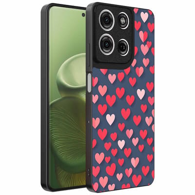 Geschikt voor Motorola Edge 60 Telefoonhoesje met Roze en Rode Hartjes Opdruk - TPU Backcover Case With Rosé and Red Heart Design - Smartphonica geschikt voor Motorola Edge 60