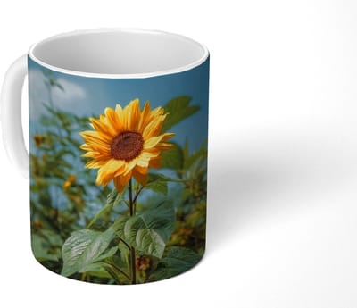 Mok - Koffiemok - Zonnebloemen - Helderblauwer lucht - Gras - Mokken - 350 ML - Beker - Koffiemokken - Theemok