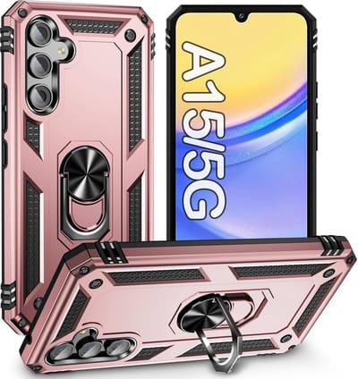 Anti-Shock Hybrid Ring Armor Hoesje Geschikt voor: Samsung Galaxy A15 - Rosegoud