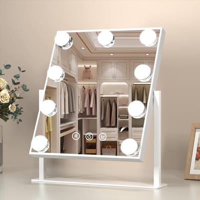 SAVI® Hollywood Make Up Spiegel met Verlichting - Zonder Rand - Drie Lichtstanden - Draaibaar - Wit - ‎37cm x 25cm x 10cm
