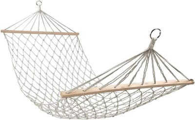 Hangmat - Strandmat Visnet - Ontspannen Buiten - Versterkte Houten Staven - 200 x 80 cm - Wit