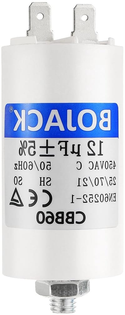Motor Capacitor 12 uF 450 V voor Elektrische Motoren en Zwembadpompen, Startcapacitor, M8 Plug, 35 x 68 mm, 50/60 Hz