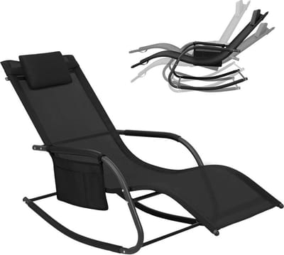 BukkitBow - Tuin Ligstoel / Ligbank - Schommelstoel met Ergonomisch Design - 150 kg Draagvermogen - Zwart