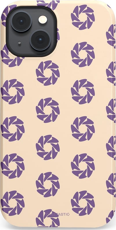 Casetastic hoesje geschikt voor Apple iPhone 14 - MagSafe - Dubbellaagse bescherming - Paarse Cirkels op het Zand - Fashion Case - Crème Lavendel Zilver