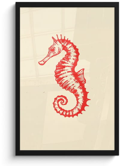 Poster in lijst - Fotolijst 40x60 cm - Posters - Zeepaardje - Rood - Fijne details - Posterlijst zwart - Decoratie - Wanddecoratie woonkamer - Muurdecoratie slaapkamer