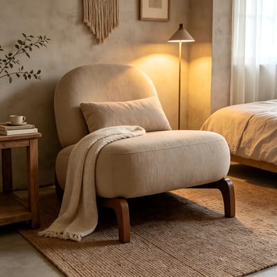 Fluwelen accentstoel - Leesstoel zonder armleuningen - Zacht kussen - Stevige houten poten - 13 kg - Woonkamer en slaapkamer - 86,9x72,1x69,9cm - Wit