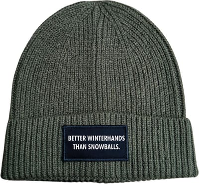 Better winterhands than snowballs wintermuts rib gebreid military green | wit - soBAD. | Unisex | Skimuts | Muts | Kou | met grappige tekst | Winter | Beanie