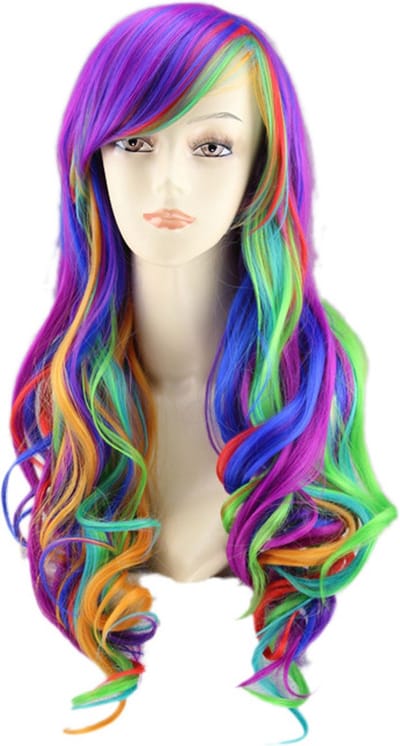 KIMU® Regenboog Pruik Lange Gekleurde Pruik Schuine Pony - Unicorn Eenhoorn Festival