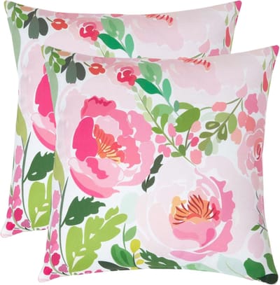 Homescapes buitenkussens – set van 2 tuinkussens & sierkussens voor tuin – waterafstotend & weerbestendig – 45x45 cm – roze, “Peony” – voor tuin & terras