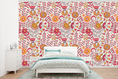 Behang - Fotobehang Bloemen - Design - Roze - Oranje - Breedte 345 cm x hoogte 220 cm
