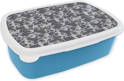 Broodtrommel Blauw - Lunchbox - Brooddoos - Patronen - Zwart Wit - Camouflage - 18x12x6 cm - Kinderen - Jongen