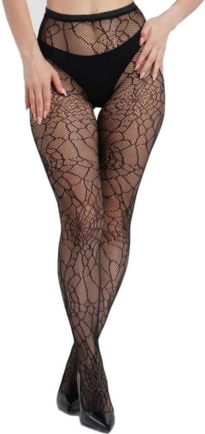 Zwarte Fishnet Panty met Spinnenweb Motief voor Halloween, Carnavalsfeest en Sexy Outfit voor Vrouwen