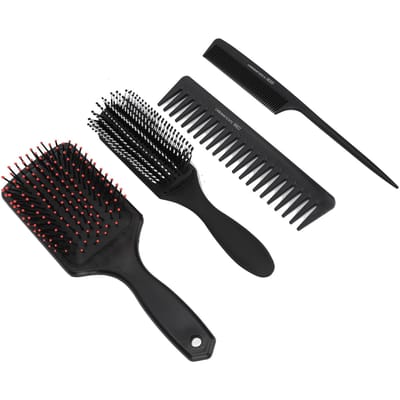 Ensemble de brosses à cheveux Kit de peignes à cheveux Démêlant Ensemble de brosses plates Coiffure Brosses à cheveux pour toutes les coiffures black