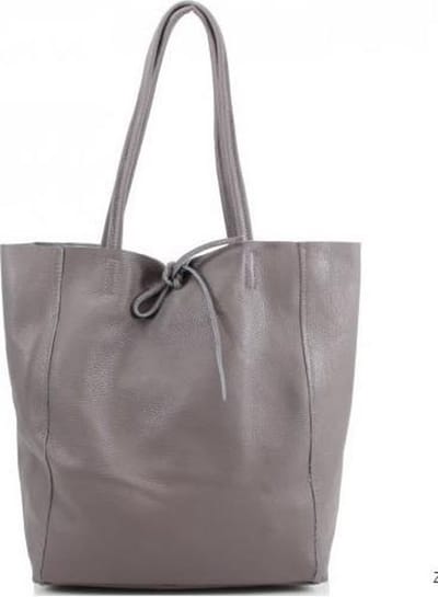 Grijze leren shopper met een ritsvak binnen in
