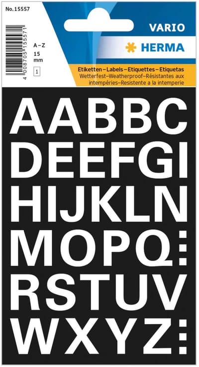 Herma Alfabet plak letters A-Z Stickers - 2x vellen - wit - 15 mm - watervast